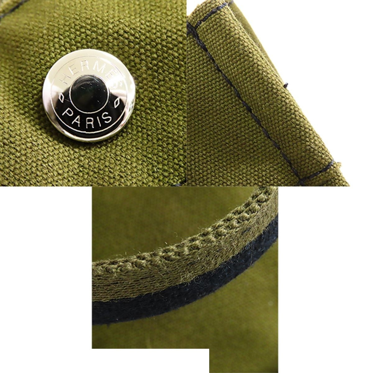 Hermes Fourre Tout MM Khaki Green Navy Silver Cotton Canvas Tote Bag — view 8