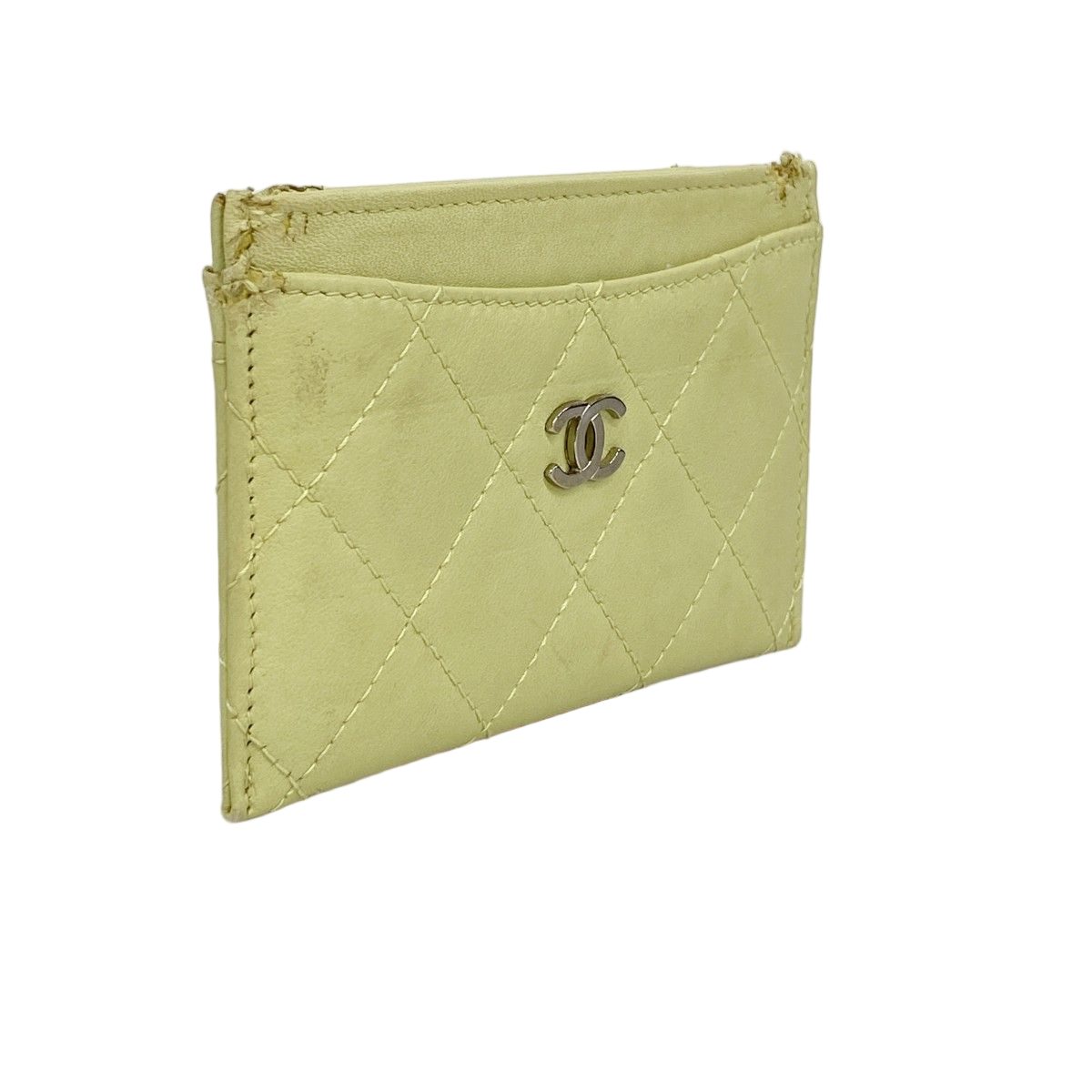 Chanel Card Case Quilted Lambskin Light Green Silver — view 2