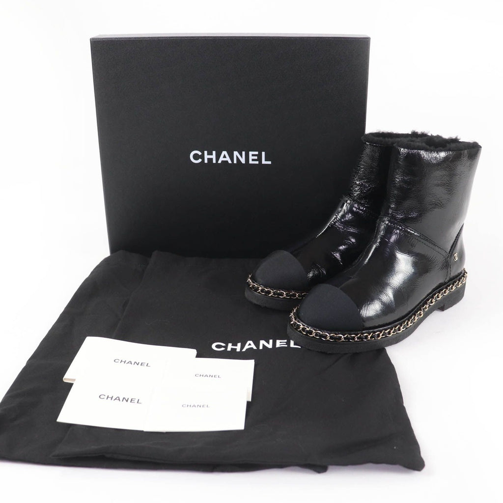 Chanel Coco Mark Shearling Leather Short Boots Black 36 Boxes — view 2