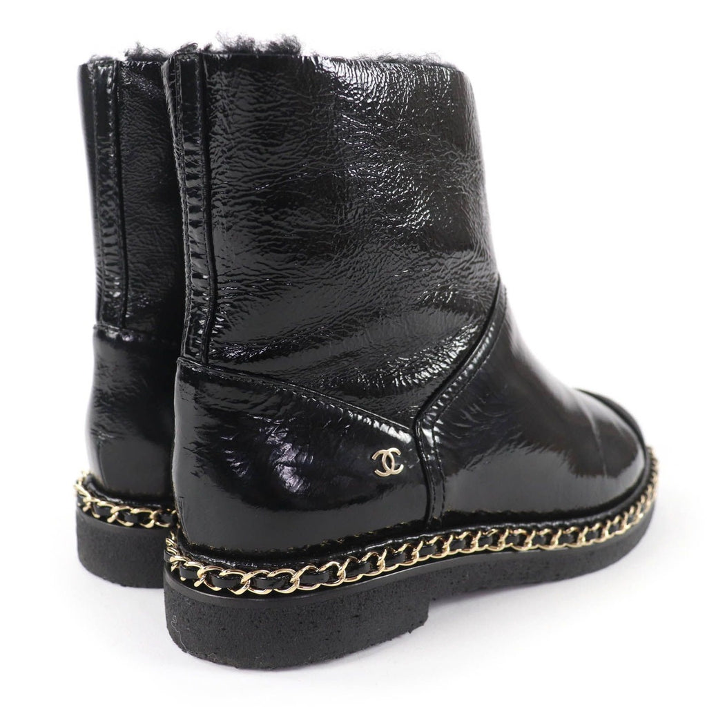 Chanel Coco Mark Shearling Leather Short Boots Black 36 Boxes — view 3