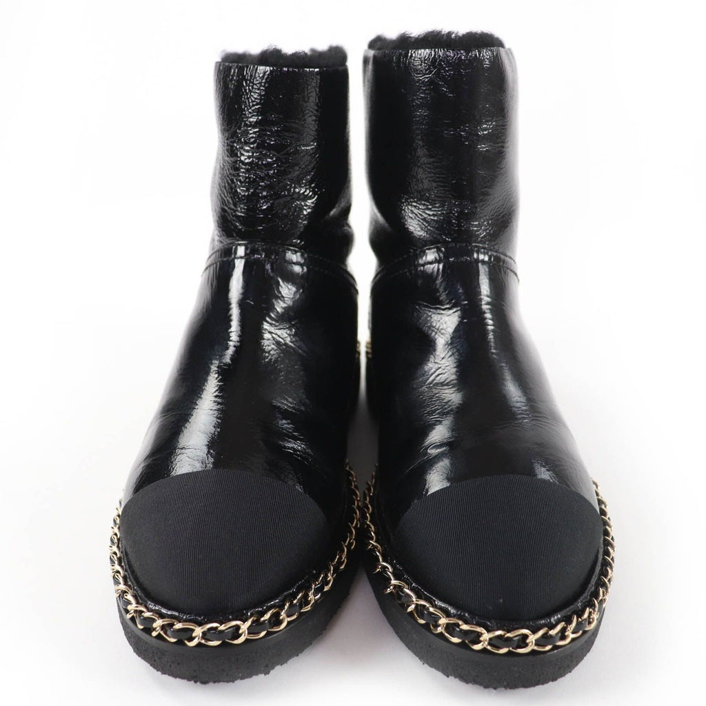 Chanel Coco Mark Shearling Leather Short Boots Black 36 Boxes — view 4