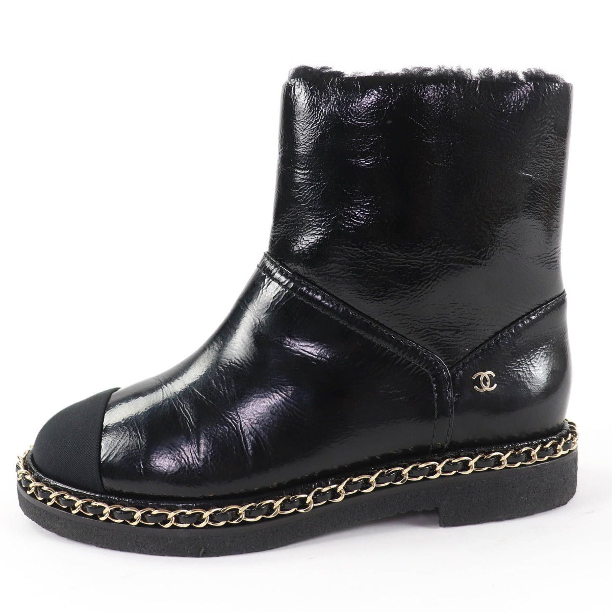 Chanel Coco Mark Shearling Leather Short Boots Black 36 Boxes — view 5