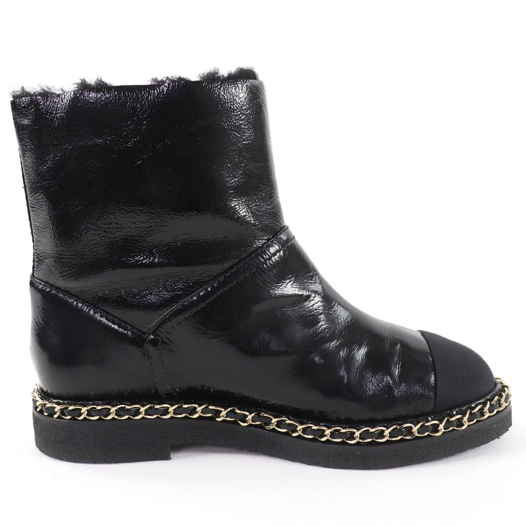 Chanel Coco Mark Shearling Leather Short Boots Black 36 Boxes — view 6