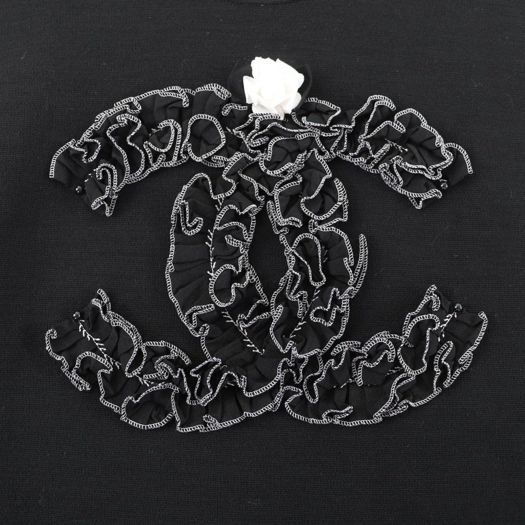 Chanel Wool CC Logo Tank Top with Camellia Brooch Black Super — view 5