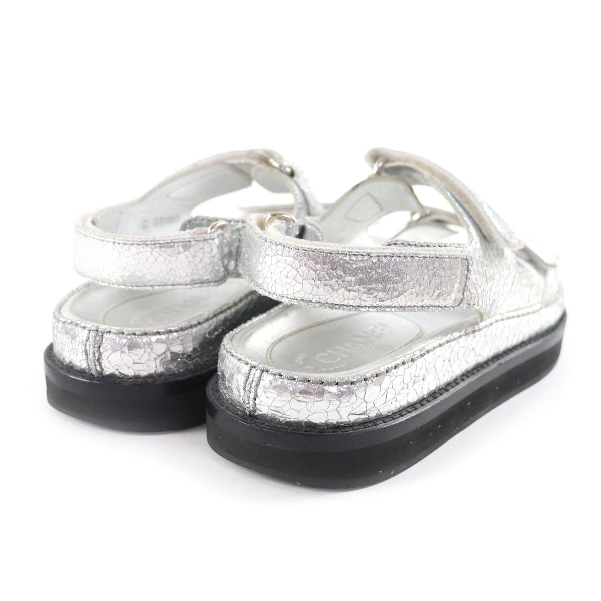 Chanel CC Logo Embroidered Back Strap Velcro Leather Flat Sandals — view 2