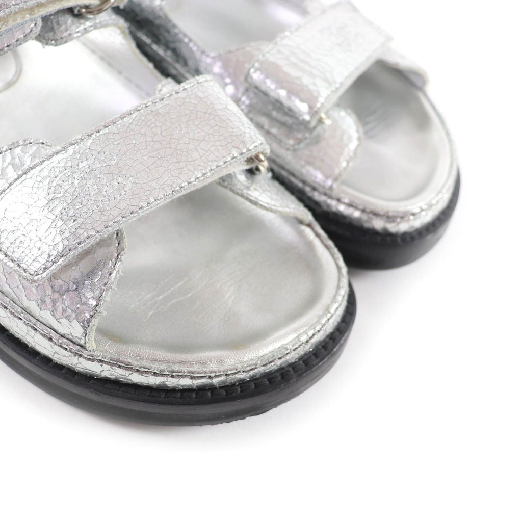 Chanel CC Logo Embroidered Back Strap Velcro Leather Flat Sandals — view 7