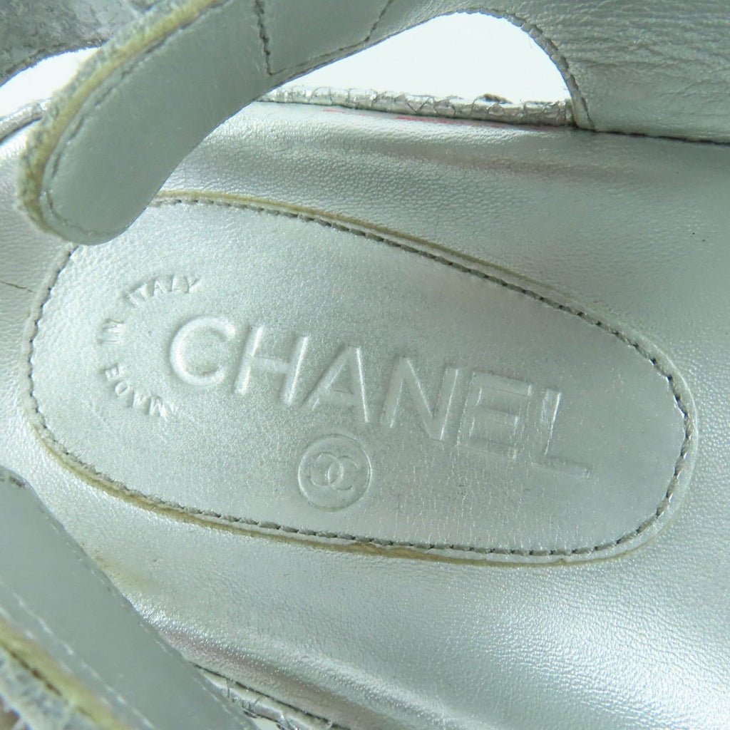 Chanel CC Logo Embroidered Back Strap Velcro Leather Flat Sandals — view 9