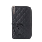 Chanel Cambon Line Zip Around Wallet Calfskin Enamel Black