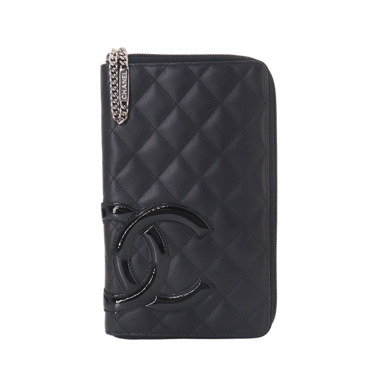 Chanel Cambon Line Zip Around Wallet Calfskin Enamel Black