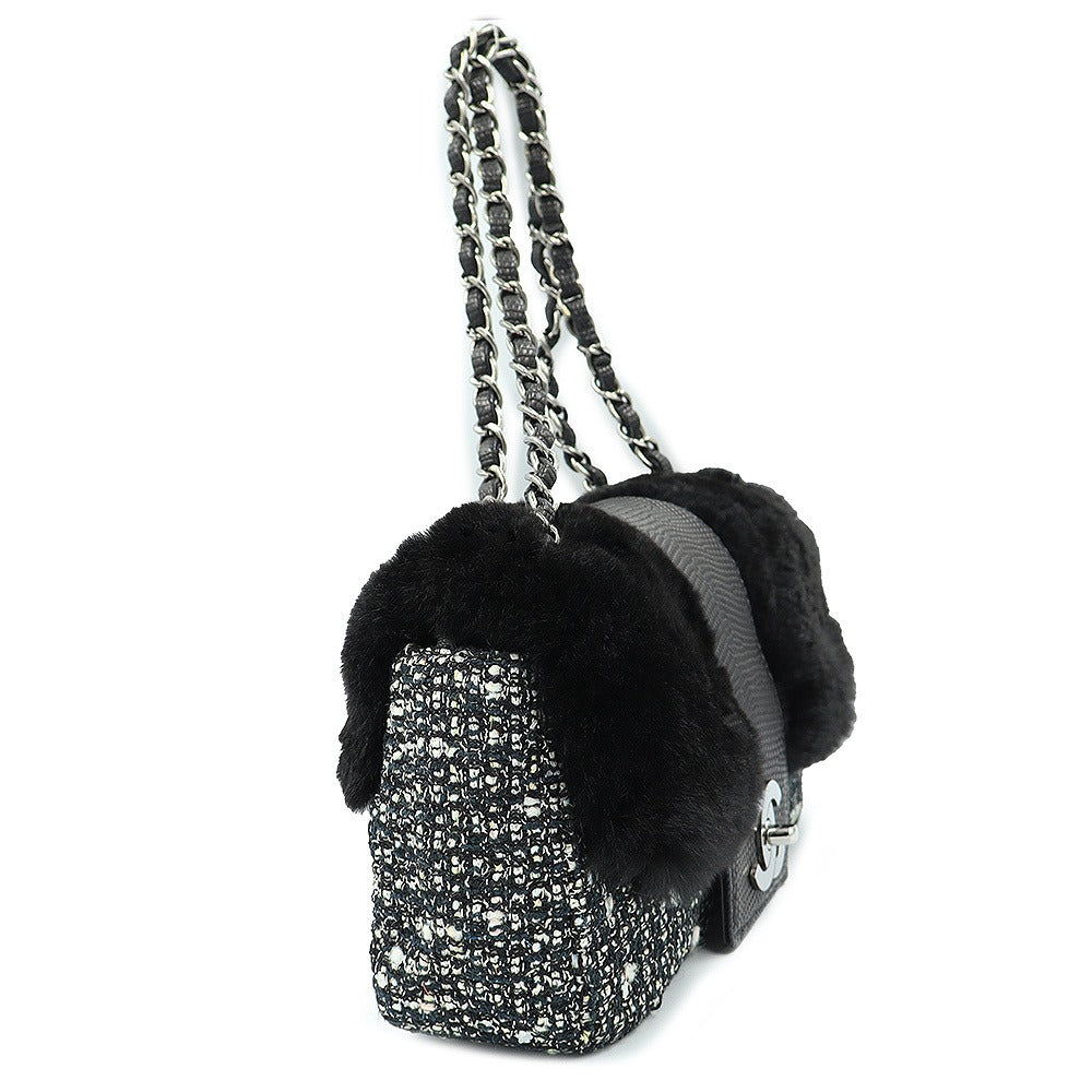 CHANEL Coco Chain Shoulder Handbag Tweed Fur Lizard Leather Black — view 5
