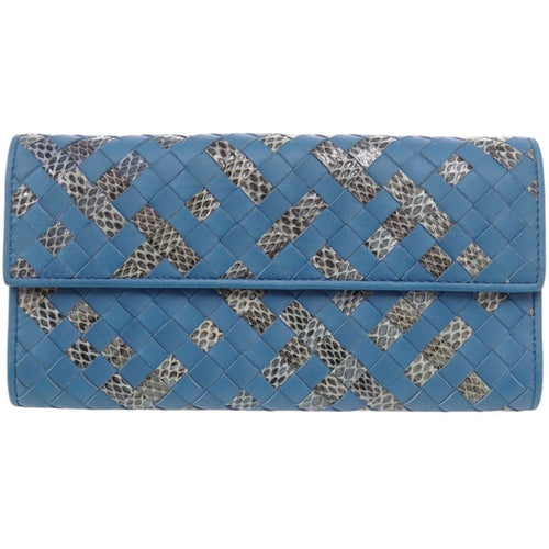 Bottega Veneta Intrecciato Leather Ayer's Blue Wallet