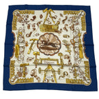 Hermes Scarf Silk Carre 90 Copeaux Sawdust Horse Pattern Tool Beige Navy White