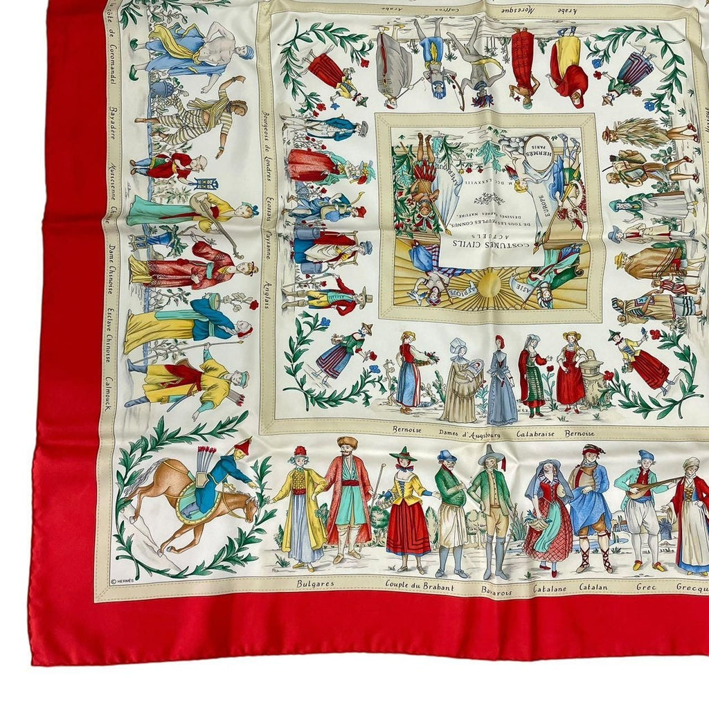 Hermes Scarf Carre 90 Costumes Civils Actuels Modern Citizen Silk — view 6