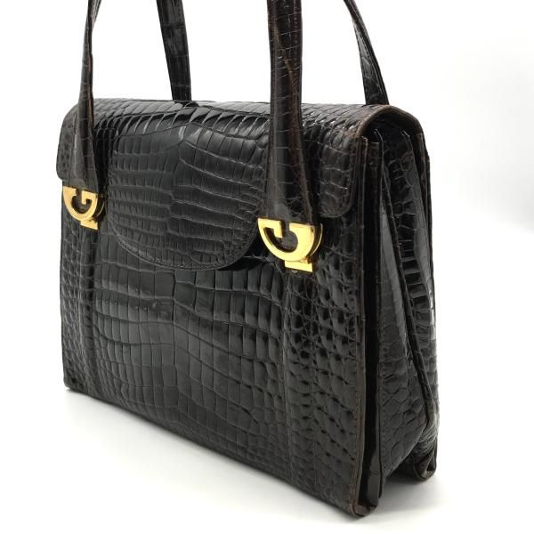 Gucci Croco Logo Vintage Hand Bag Brown — view 6