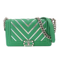 Chanel Boy Chain Shoulder Bag Lambskin Green Silver