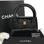 Chanel CC Logo Turnlock Patent Hand Bag Black Bag