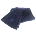 Louis Vuitton Embroidery Logo Wool Knit Shawl Scarf Navy