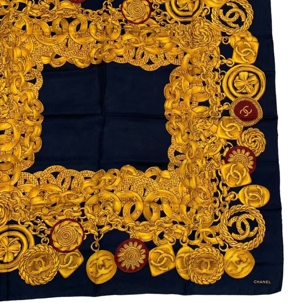 Chanel Scarf Silk CC Logo Gold Black — view 5