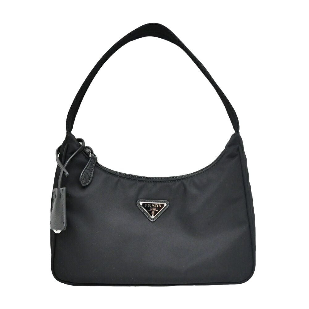 Prada Re-Nylon Black Silver Nylon Shoulder Bag