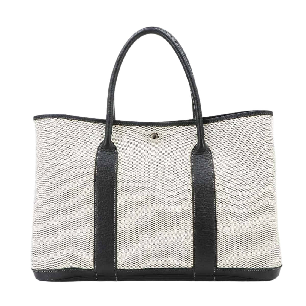 Hermes Garden Party 36 PM Tote Bag Toile H Leather Black Gray