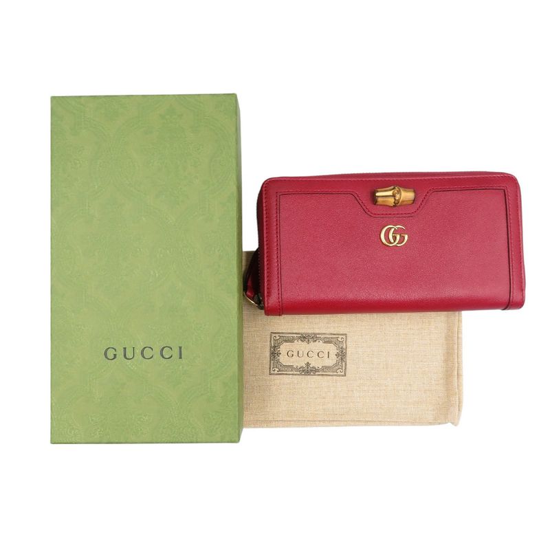 Gucci GG Marmont Leather Bamboo Gold Hardware Red Round Zipper Long — view 3