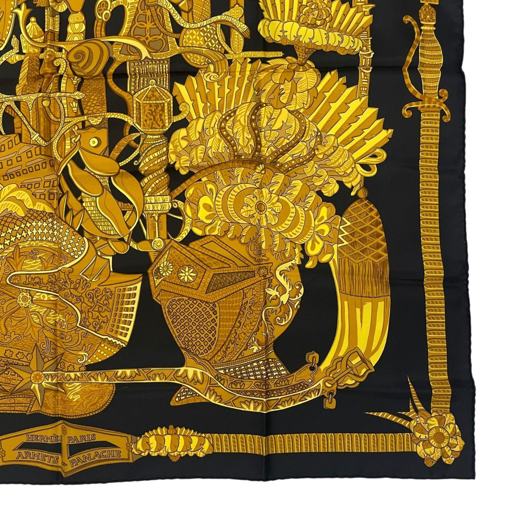 Hermes Scarf Silk Carre 90 Armets en Panache Feathered Cavalry Helmet Black — view 5