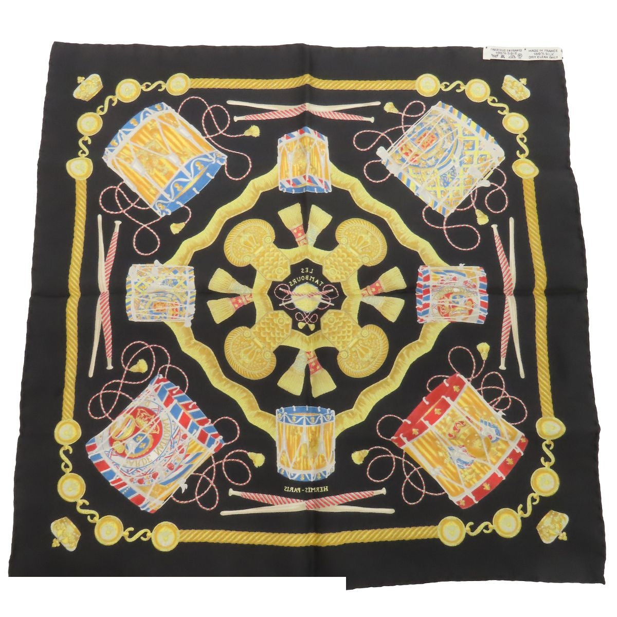 Hermes Petit Carre Black Multicolor Silk les Tambour Drum Scarf — view 2