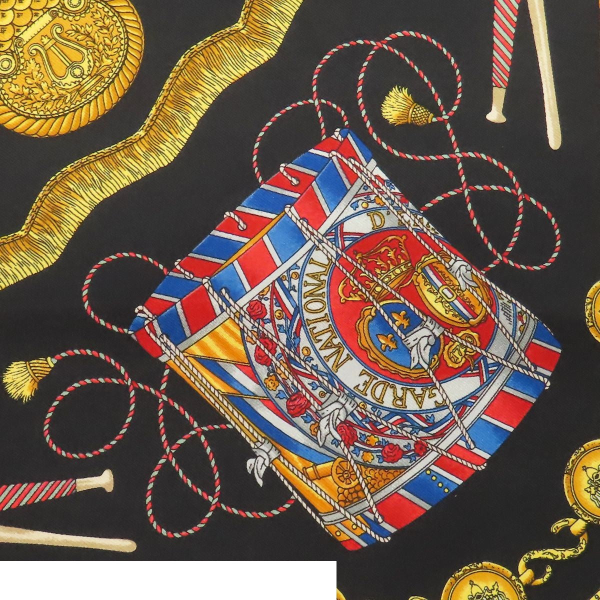 Hermes Petit Carre Black Multicolor Silk les Tambour Drum Scarf — view 3