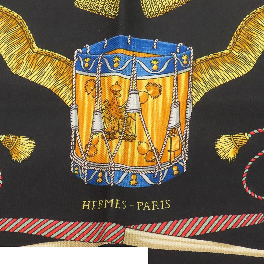 Hermes Petit Carre Black Multicolor Silk les Tambour Drum Scarf — view 5