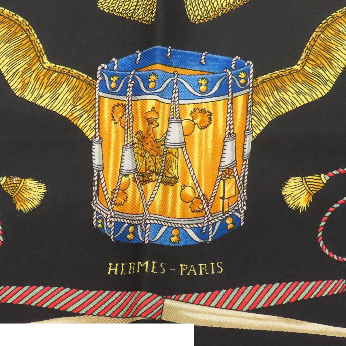 Hermes Petit Carre Black Multicolor Silk les Tambour Drum Scarf — view 5