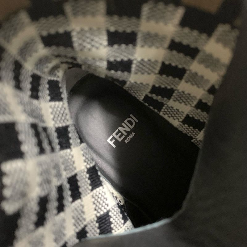 Fendi Rococo Boots Short Shoes Leather Fabric Black Ivory Brown Zucca — view 7
