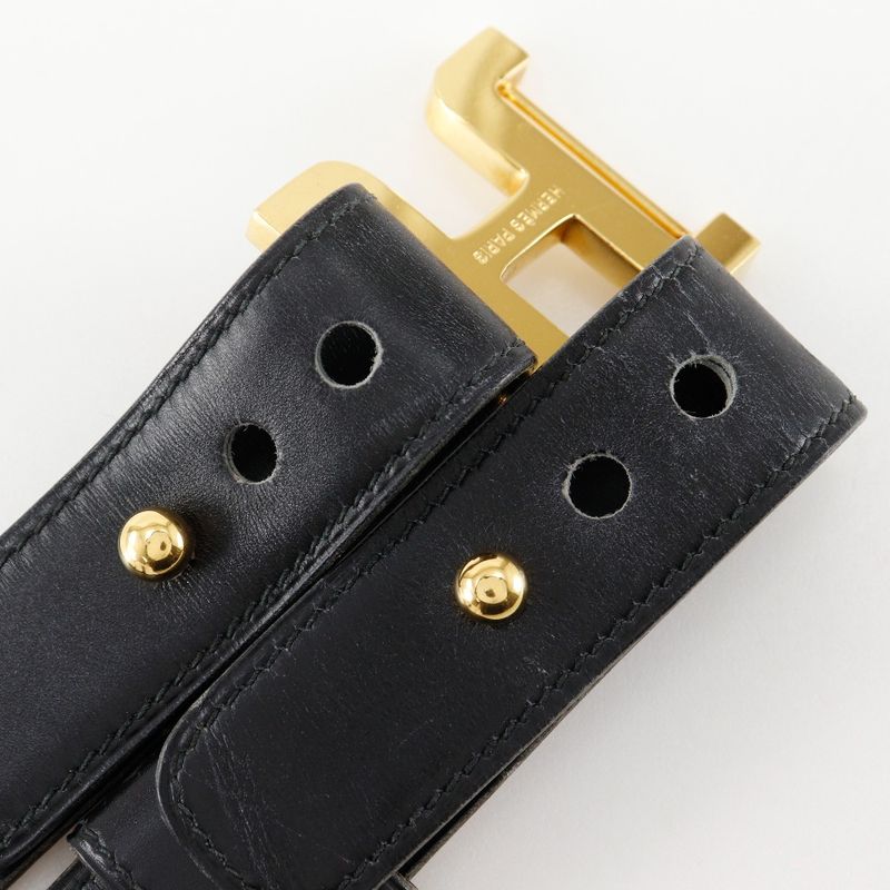 Hermes H Belt Vintage Calf and Gold Plated Black 00 g — view 5