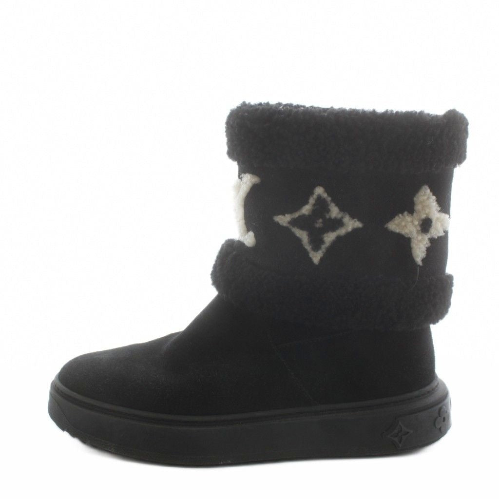 Louis Vuitton Snowdrop Flat Ankle Boot LV Logo Short Boots 36.5 Black