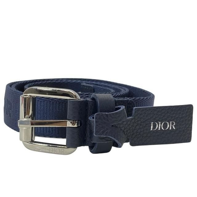Dior Belt Logo Jacquard Small Item Canvas Leather Navy Silver Hardware — view 2