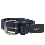 Dior Belt Logo Jacquard Small Item Canvas Leather Navy Silver Hardware