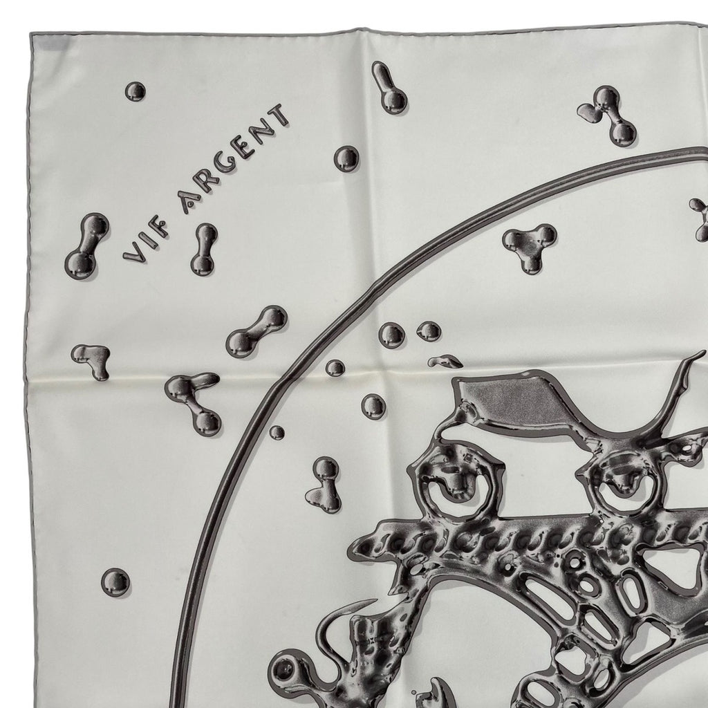 Hermes Scarf Carre 90 100% Silk Vif Argent Silver Drop White — view 2