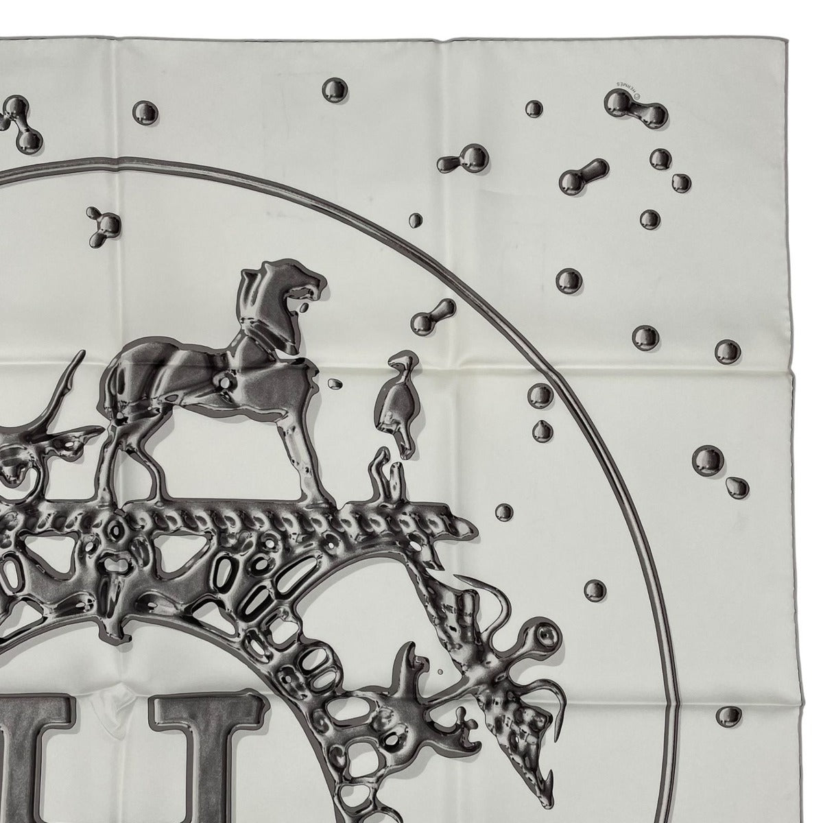 Hermes Scarf Carre 90 100% Silk Vif Argent Silver Drop White — view 3