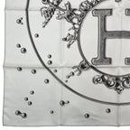 Hermes Scarf Carre 90 100% Silk Vif Argent Silver Drop White — view 4