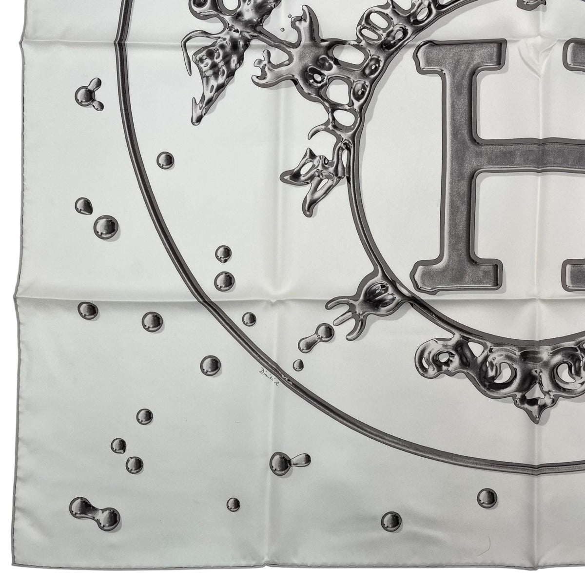 Hermes Scarf Carre 90 100% Silk Vif Argent Silver Drop White — view 4