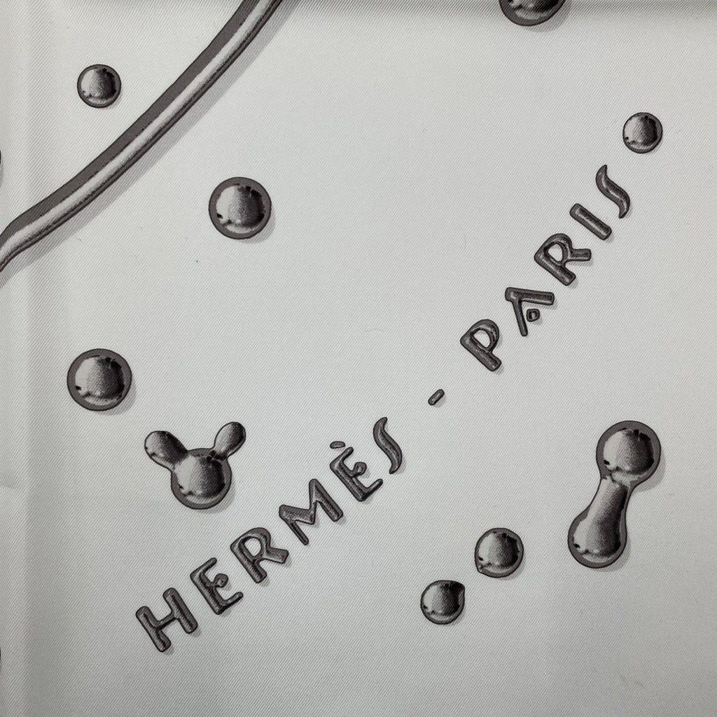 Hermes Scarf Carre 90 100% Silk Vif Argent Silver Drop White — view 7