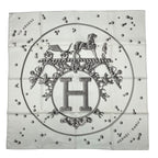 Hermes Scarf Carre 90 100% Silk Vif Argent Silver Drop White