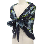 Gucci 2016 Item Floral Silk Rayon Fringe Shawl Scarf Navy — view 2