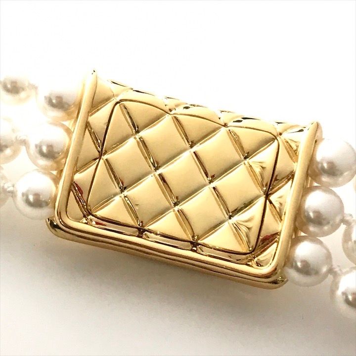 Chanel Bag Motif 3 Rows Pearl Gold Bracelet — view 3