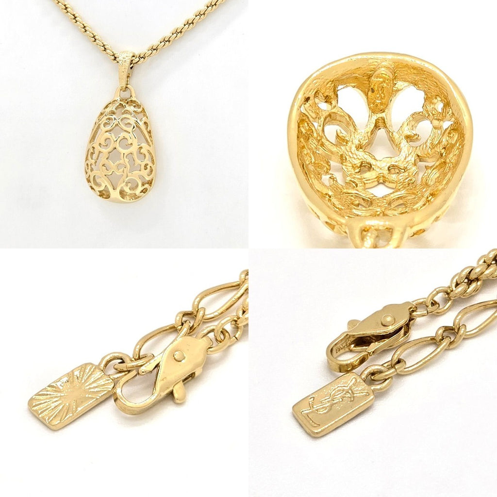 Saint Laurent Yves Egg Arabesque Pendant Necklace Gold — view 6