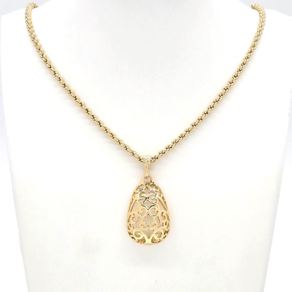 Saint Laurent Yves Egg Arabesque Pendant Necklace Gold