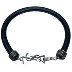 Saint Laurent Opium Bracelet Bangle Jewelry Logo Metal Leather Black — view 2