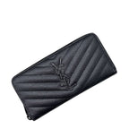 Saint Laurent Zip Around Wallet Black Monogram YSL Gray Leather Paris