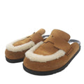 Hermes Gold Mule Mouton Sandals Flat Suede 38 Brown