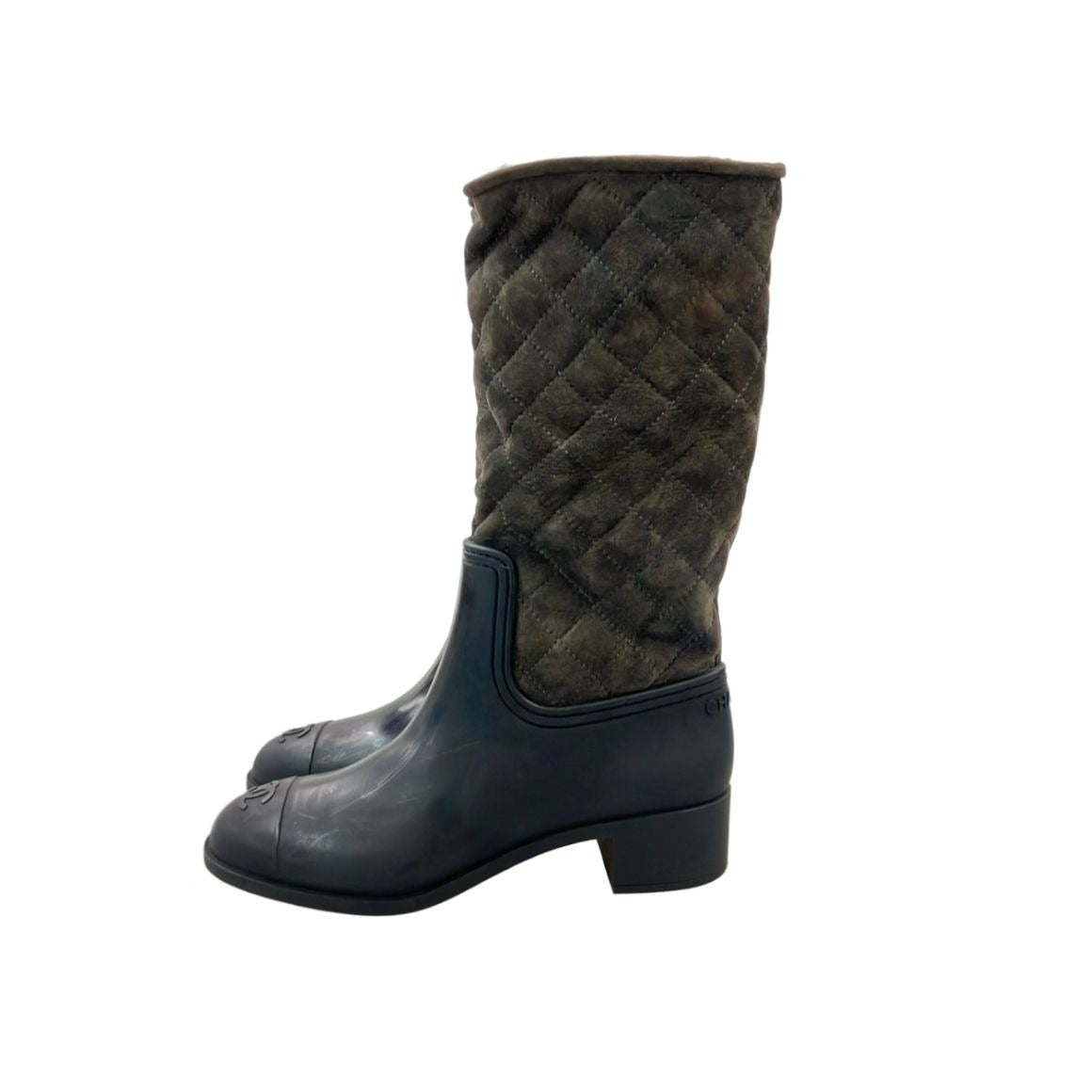 Chanel Long Rain Boots Quilted CC Logo 37 Brown — view 2