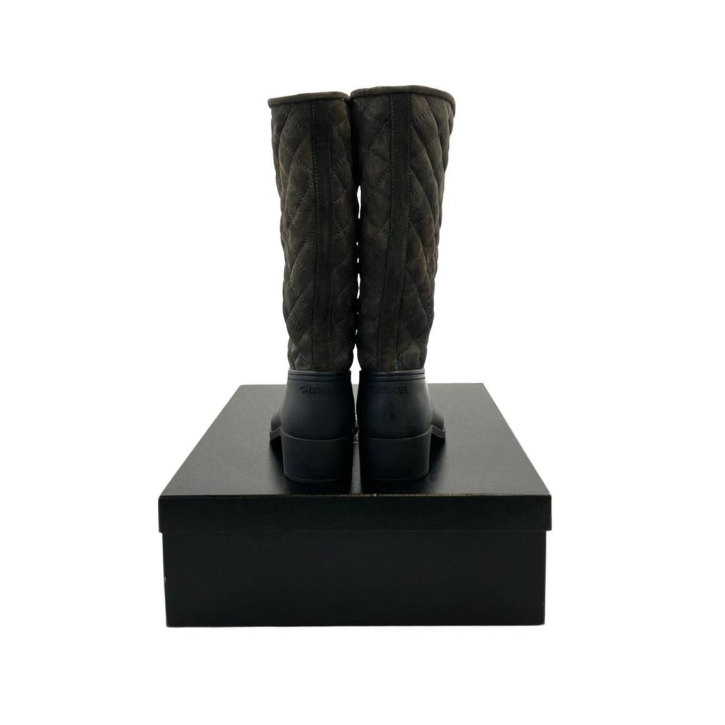 Chanel Long Rain Boots Quilted CC Logo 37 Brown — view 3